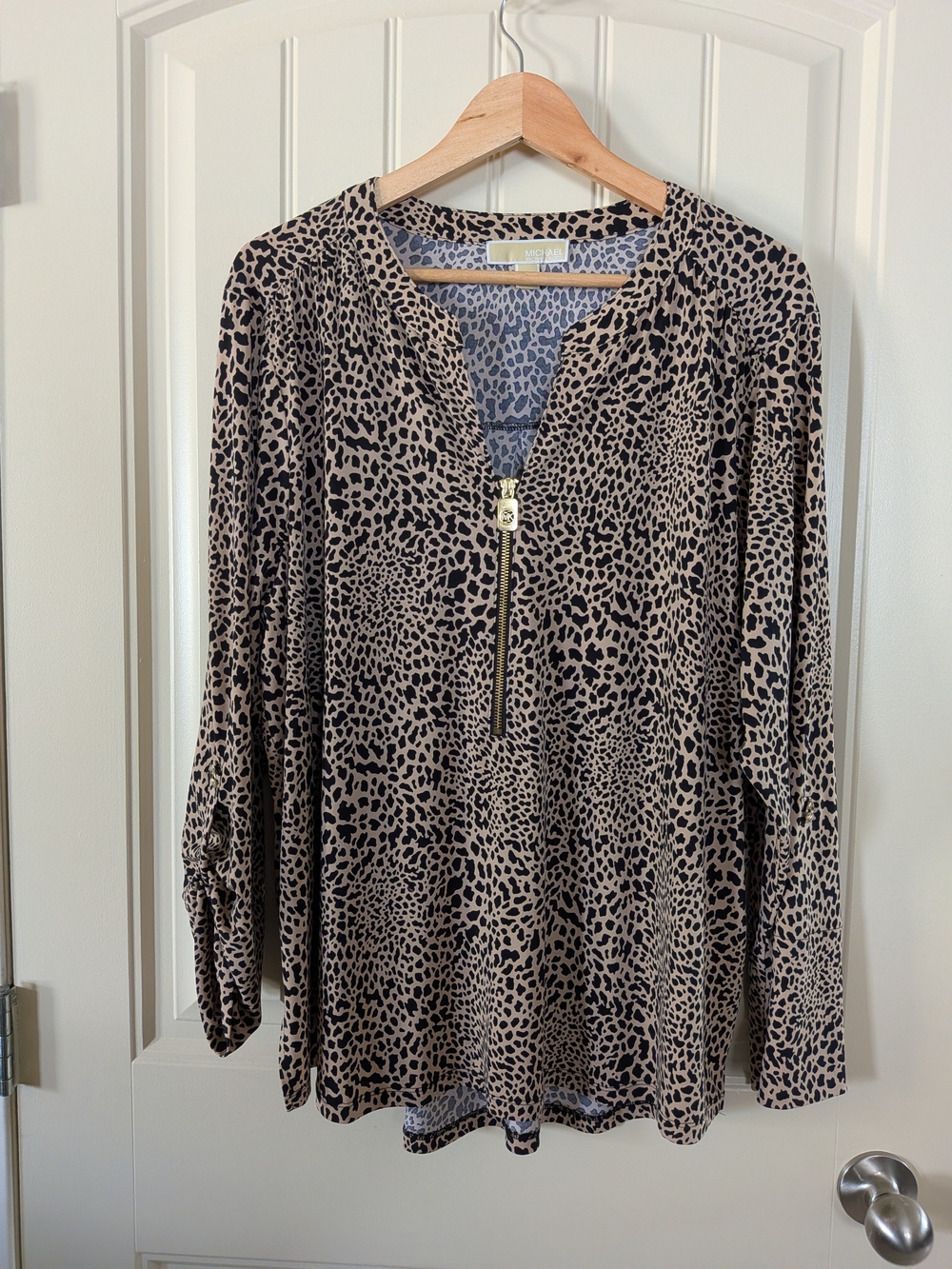 Michael Michael Kors Beige and Black Leopard-Print Top